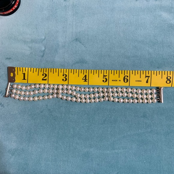 3 Row Pearl Sterling Silver Bracelet - Picture 2 of 3